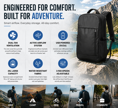 LITEGUEST AirFlow Cooling Backpack 20L | Dual Fan Ventilated Backpack