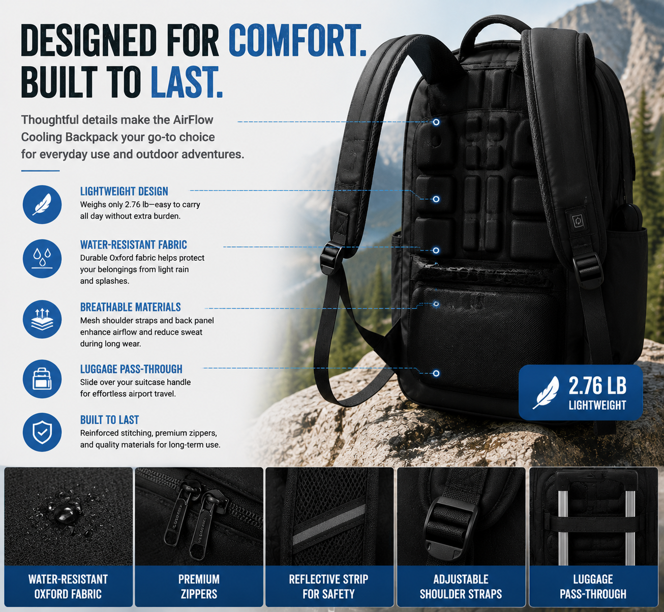 LITEGUEST AirFlow Cooling Backpack 20L | Dual Fan Ventilated Backpack