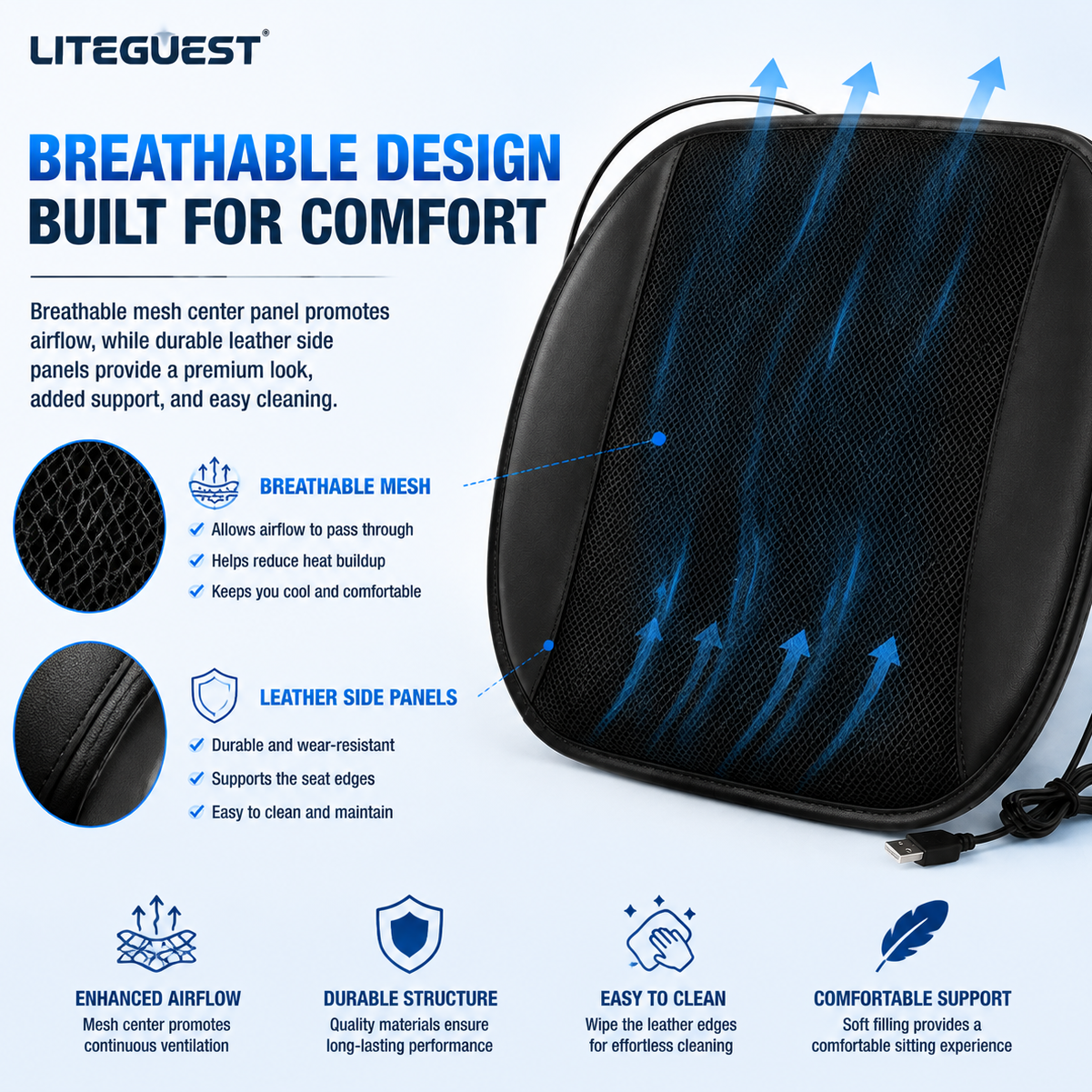LITEGUEST Fan-Cooling Seat Cushion – USB-Powered Summer Comfort