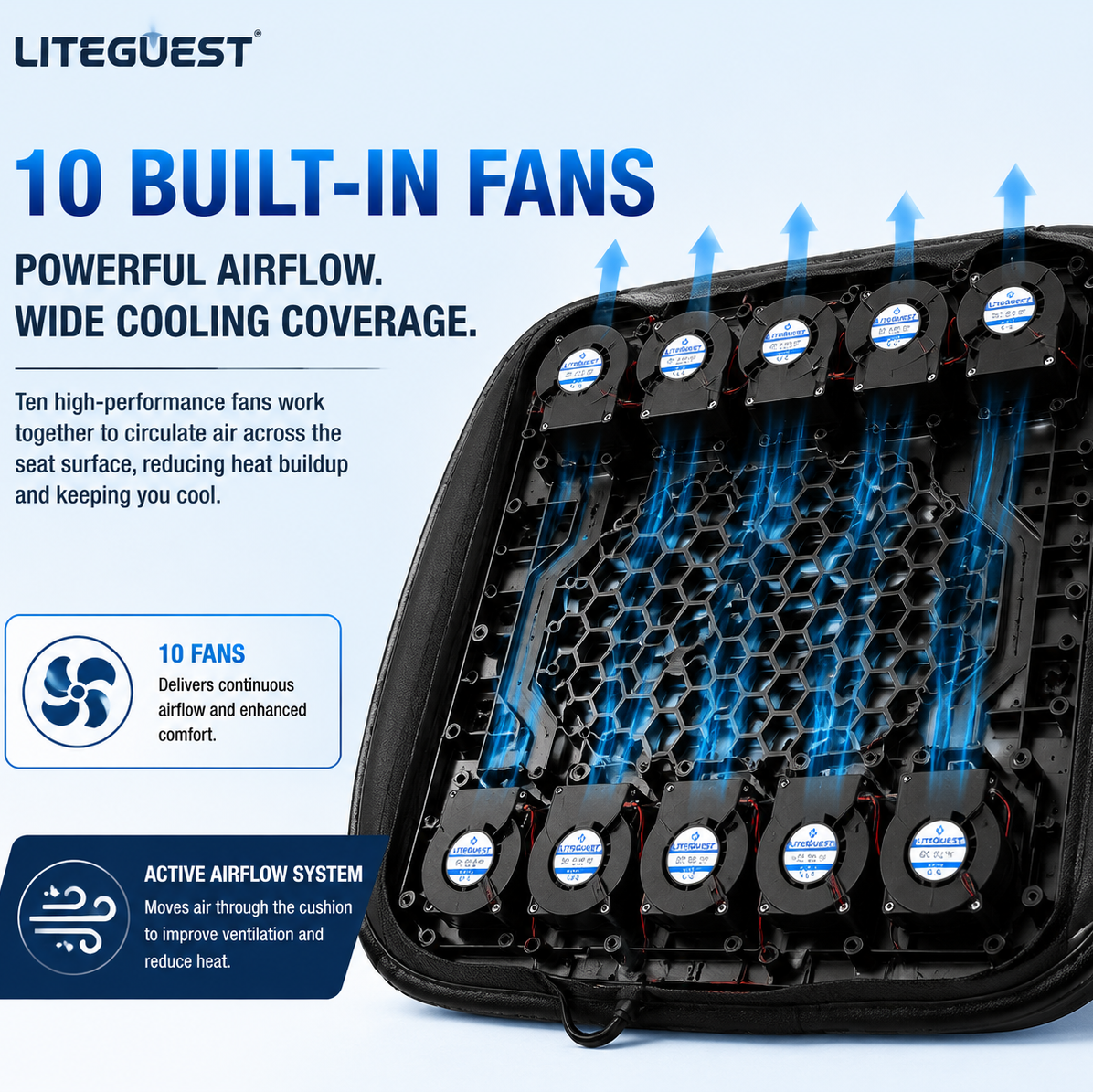 LITEGUEST Fan-Cooling Seat Cushion – USB-Powered Summer Comfort