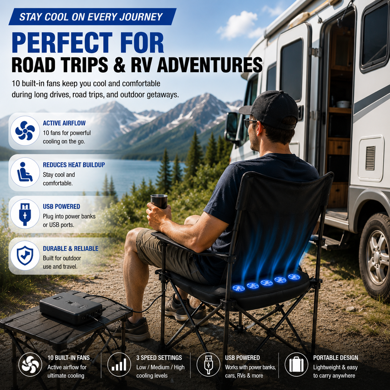 LITEGUEST Fan-Cooling Seat Cushion – USB-Powered Summer Comfort