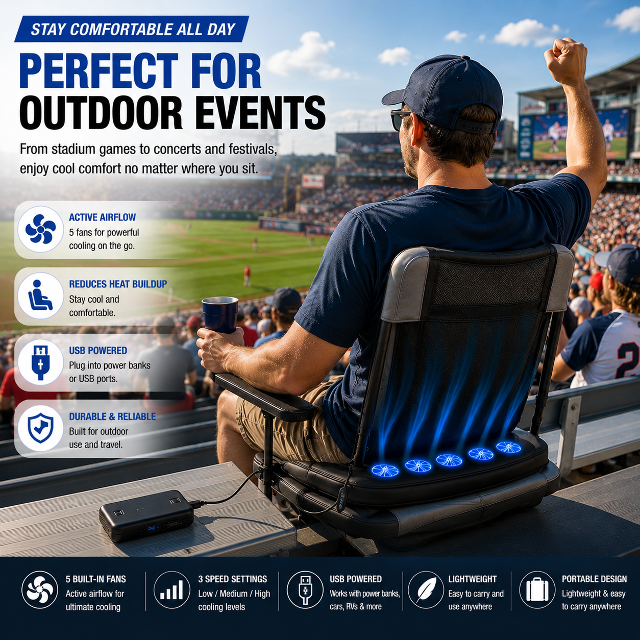 LITEGUEST Fan-Cooling Seat Cushion – USB-Powered Summer Comfort