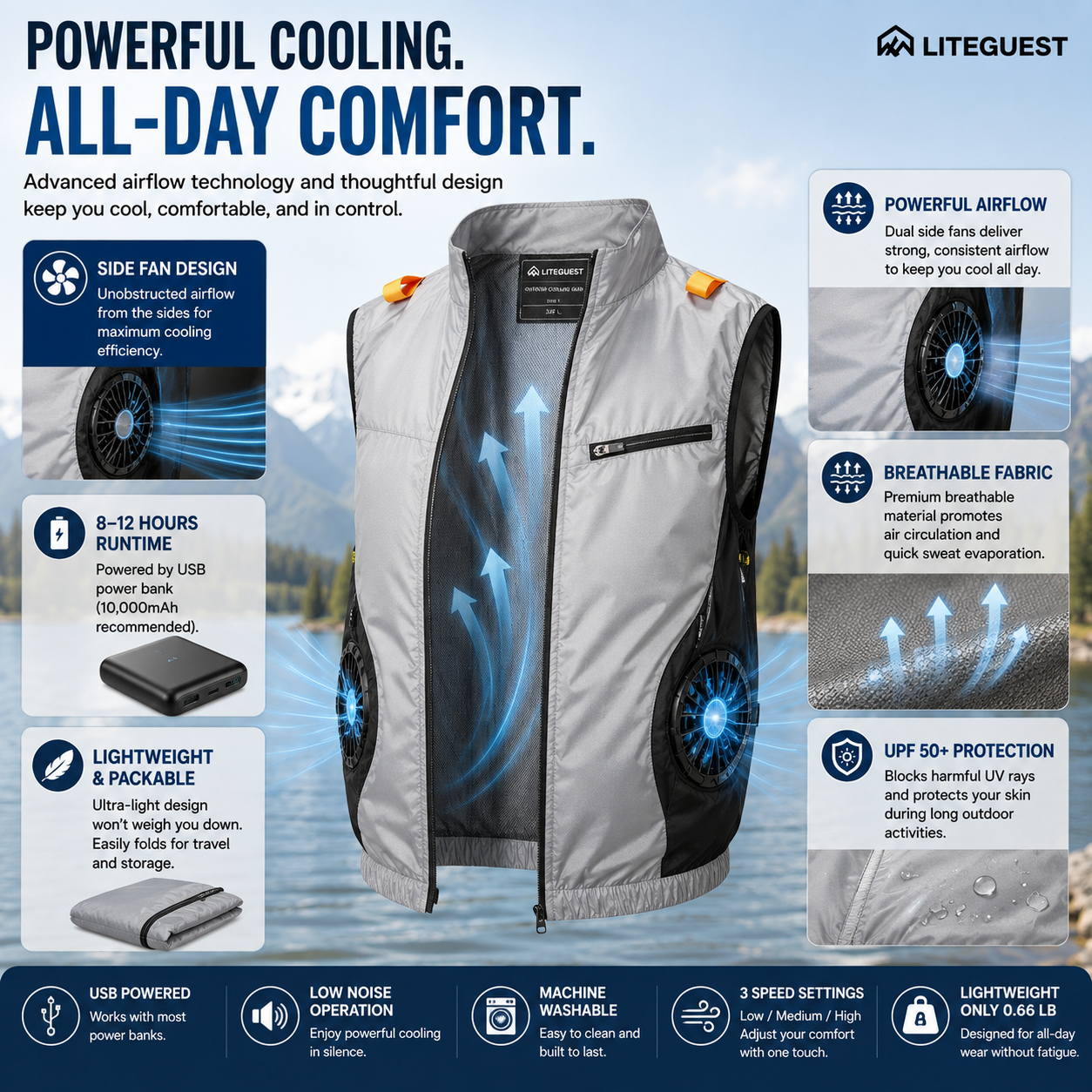 LITEGUEST 360° Side Fan Cooling Vest | Outdoor Summer Gear