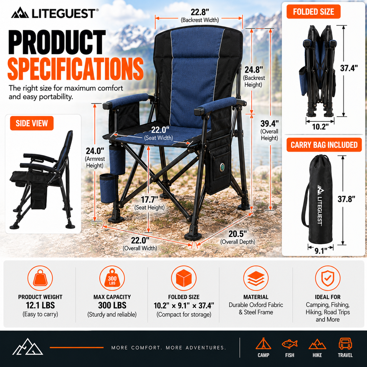 LITEGUEST Heated Camping Chair | USB Heated Folding Chair