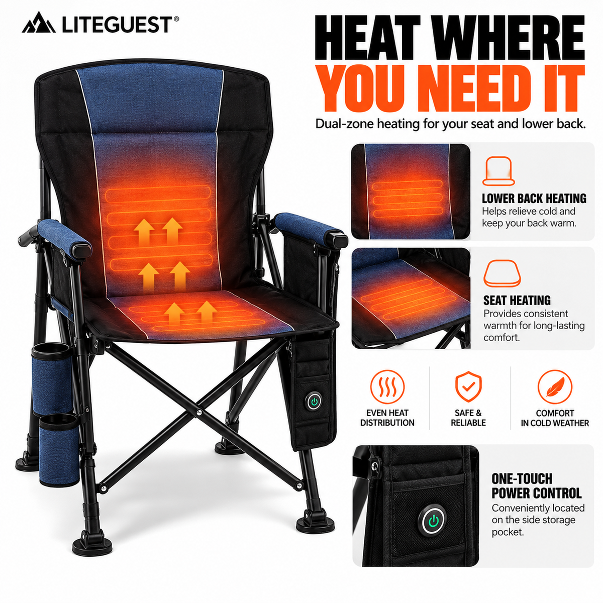 LITEGUEST Heated Camping Chair | USB Heated Folding Chair