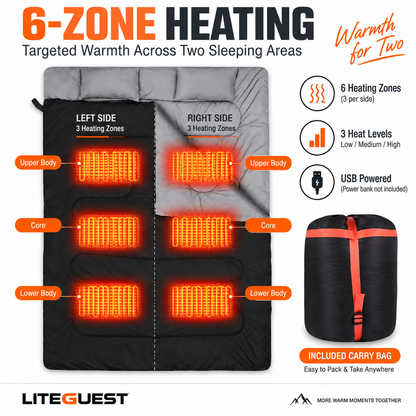 LITEGUEST Heated 2-Person Sleeping Bag | Double Camping Sleeping Bag