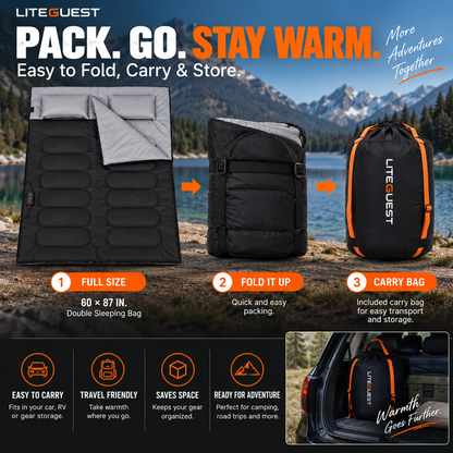 LITEGUEST Heated 2-Person Sleeping Bag | Double Camping Sleeping Bag