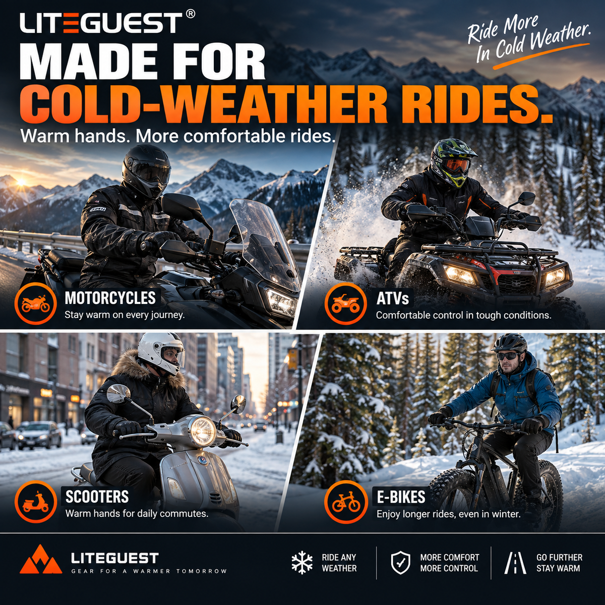 LITEGUEST USB Heated Handlebar Mitts – Winter Riding Warmth