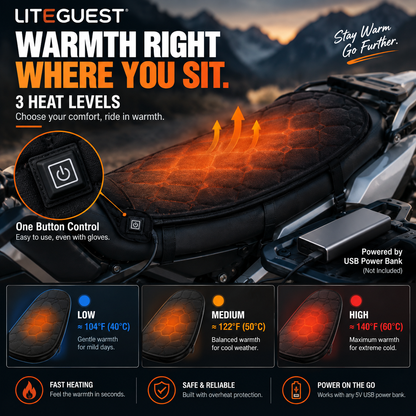 LITEGUEST Heated Motorcycle Seat Cover for Cold Weather Riding