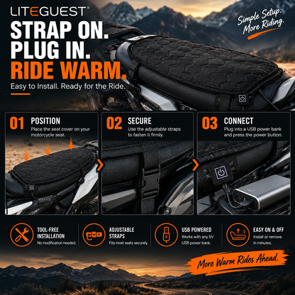 LITEGUEST Heated Motorcycle Seat Cover for Cold Weather Riding