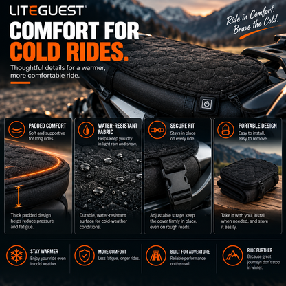 LITEGUEST Heated Motorcycle Seat Cover for Cold Weather Riding