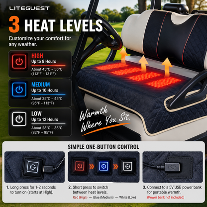 LITEGUEST USB Heated Golf Cart Seat Cushion Winter Warmth Essential