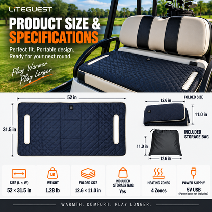 LITEGUEST USB Heated Golf Cart Seat Cushion Winter Warmth Essential