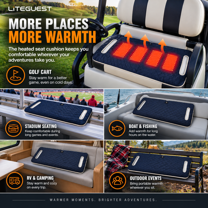 LITEGUEST USB Heated Golf Cart Seat Cushion Winter Warmth Essential