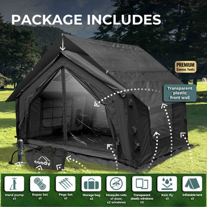 Coody 10 Black + Stove Caminus S - Inflatable Tents with Stove