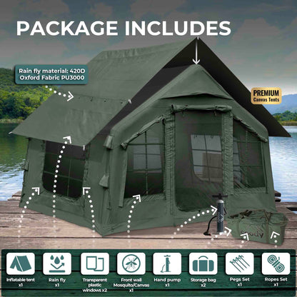 Coody 8 Forest Green - Inflatable Tent House for Camping 1-4 person