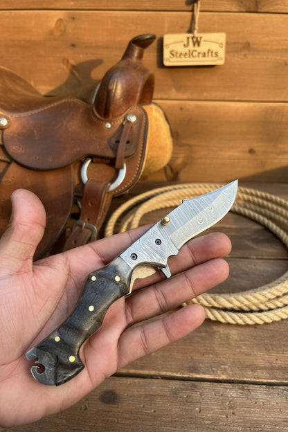 Grithorn Damascus Folder 7" Handmade Horn Handle Lock Back Mechanism