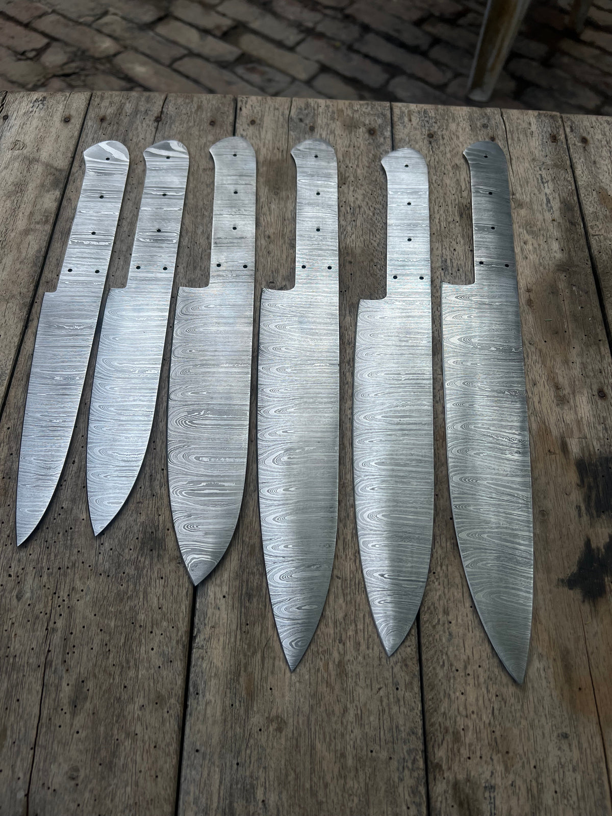 6-Piece Handmade Damascus Chef Knife Blank Set, Forged Steel Blades, Custom Knife Making Supply