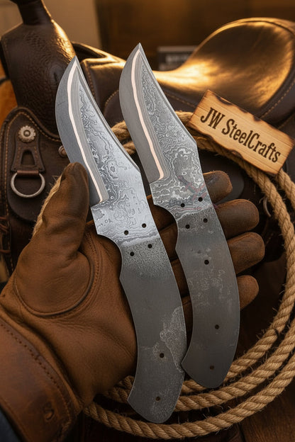 Wrangler's Pair Blade Blanks set of 2 Handmade Matching Damascus
