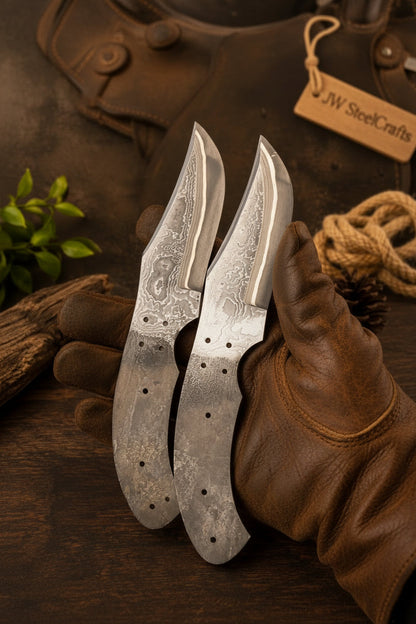 Wrangler's Pair Blade Blanks set of 2 Handmade Matching Damascus