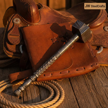 Damascus Steel forged Gavel with One Piece Handle and Copper Ring Accent