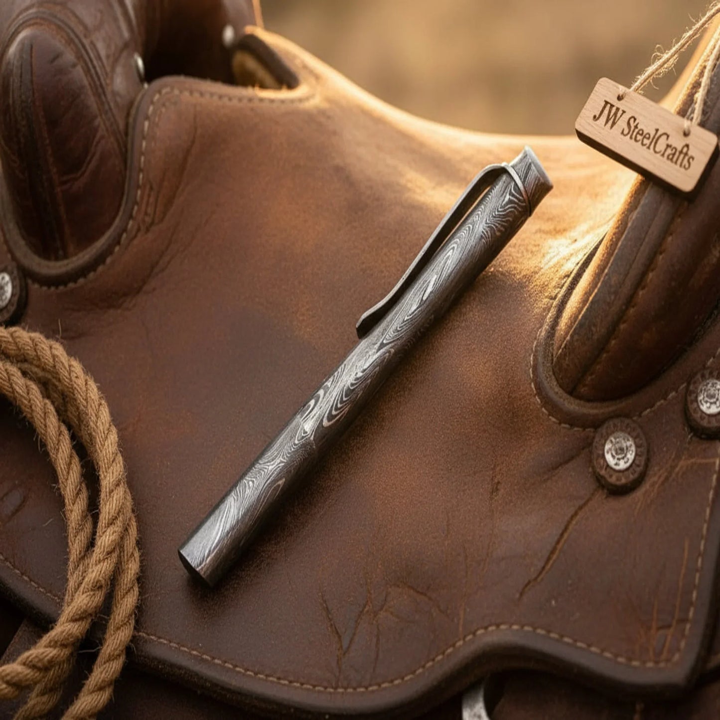 Minimalist Damascus Ballpoint Pen with Monolithic Forged Body