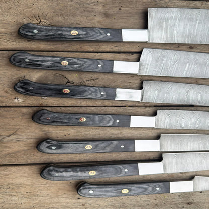 7-Piece Hammer Forged Damascus Chef Knife Set with Black Pakka Wood Handles