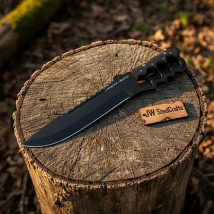 Knuckle Handle Tactical Knife Acid Etched Drop Point Fixed Blade