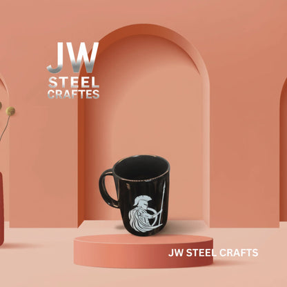 Spartan Warrior Mug | Black Ceramic Coffee Cup | JW SteelCrafts