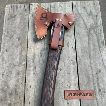 Handmade Viking Double-Bit Carbon Steel Axe with Norse Rune Etching and Engraved Hardwood Handle