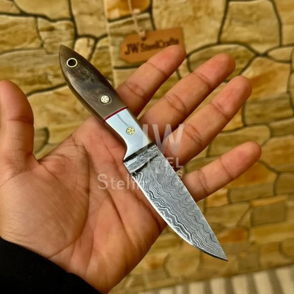 EDC Skinner Knife Damascus Steel, 6.5” Fixed Blade