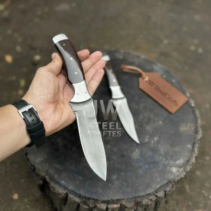 3-Piece High Carbon Steel Kitchen Knife Set — Cleaver, Chef & Paring Knife with Dark Rosewood Handles & Leather Sheaths
