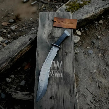 Handmade Kukri Bowie Knife Damascus Steel Recurve Blade Full Tang with Leather Sheath – JW SteelCrafts