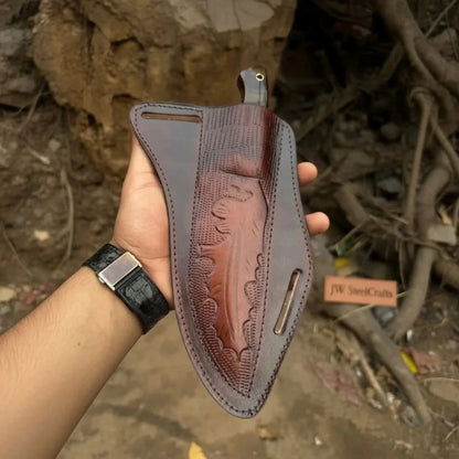 Hand-Forged Hammered Blade Knife | Walnut Grip & Belt Sheath