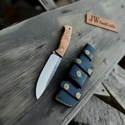 Handcrafted Hunting Knife – Walnut Wood or Black Micarta Handle | Full Tang with Leather Sheath