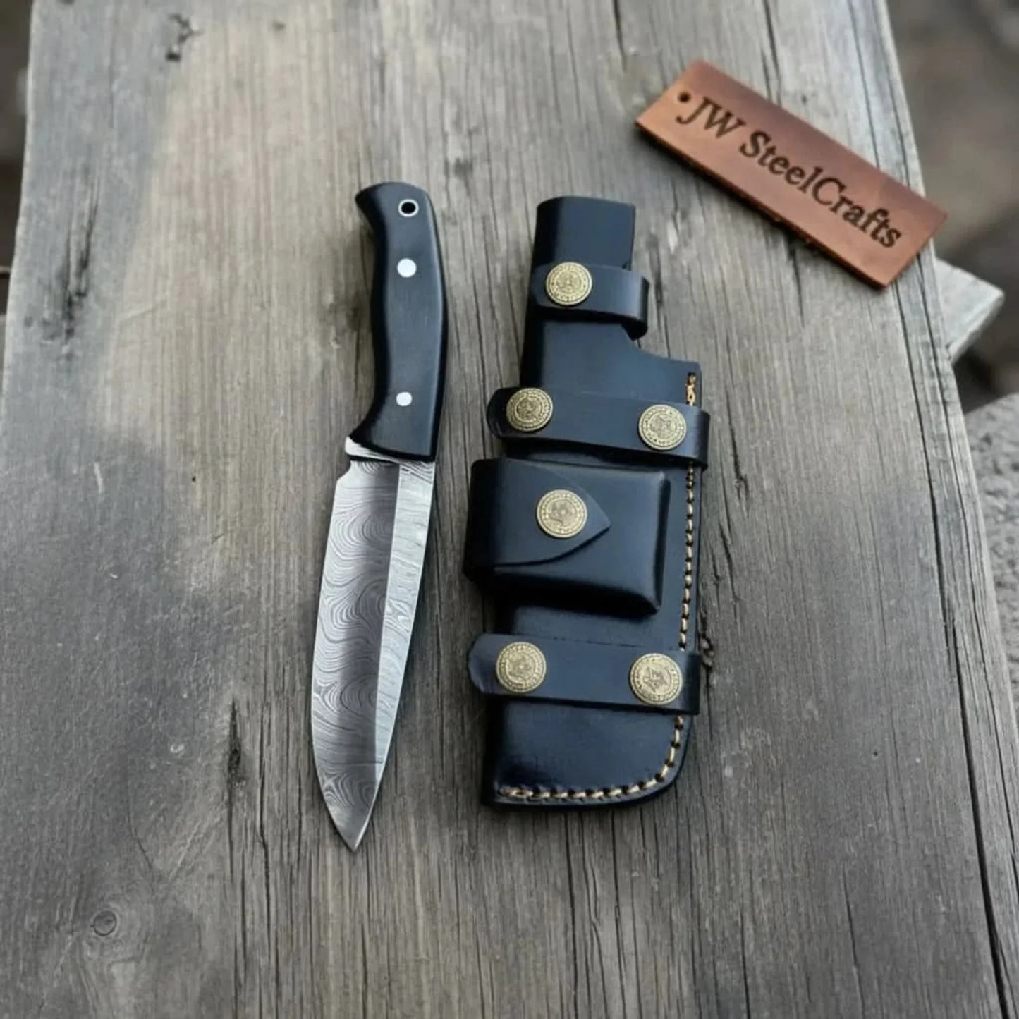Handcrafted Hunting Knife – Walnut Wood or Black Micarta Handle | Full Tang with Leather Sheath