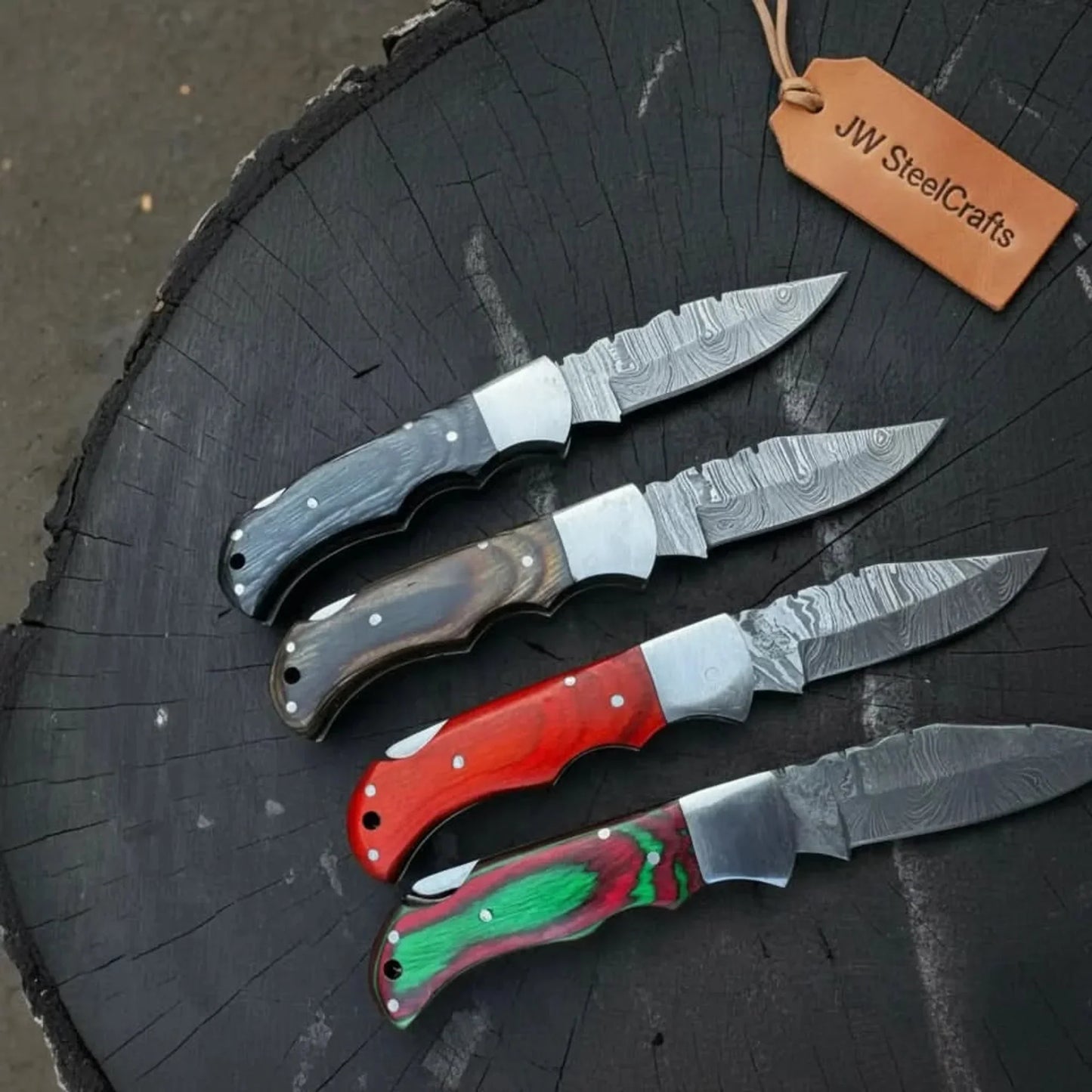 Handmade Damascus Steel Folding Knife – 4 Premium Handle Variations
