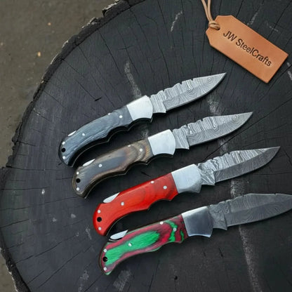 Handmade Damascus Steel Folding Knife – 4 Premium Handle Variations
