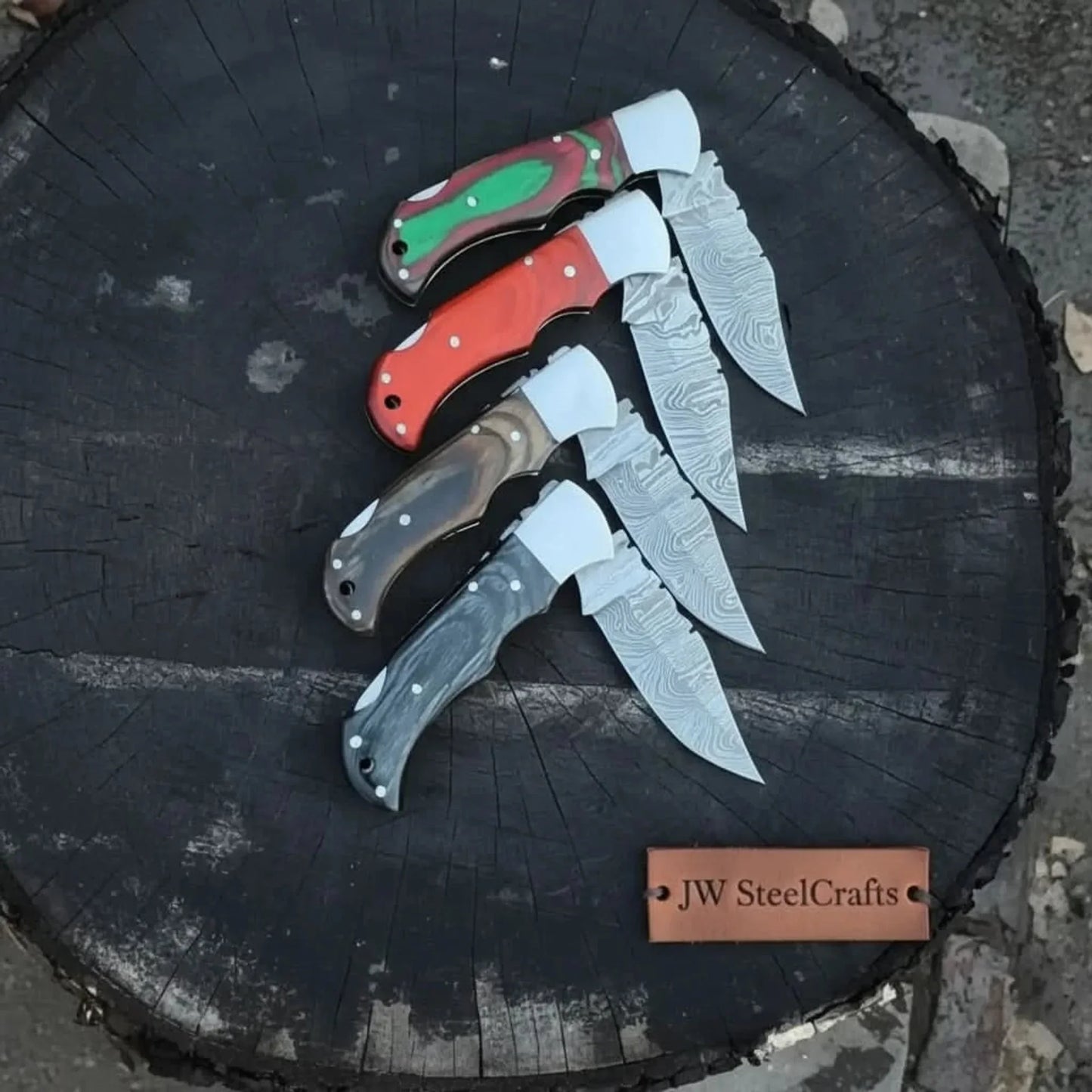 Handmade Damascus Steel Folding Knife – 4 Premium Handle Variations