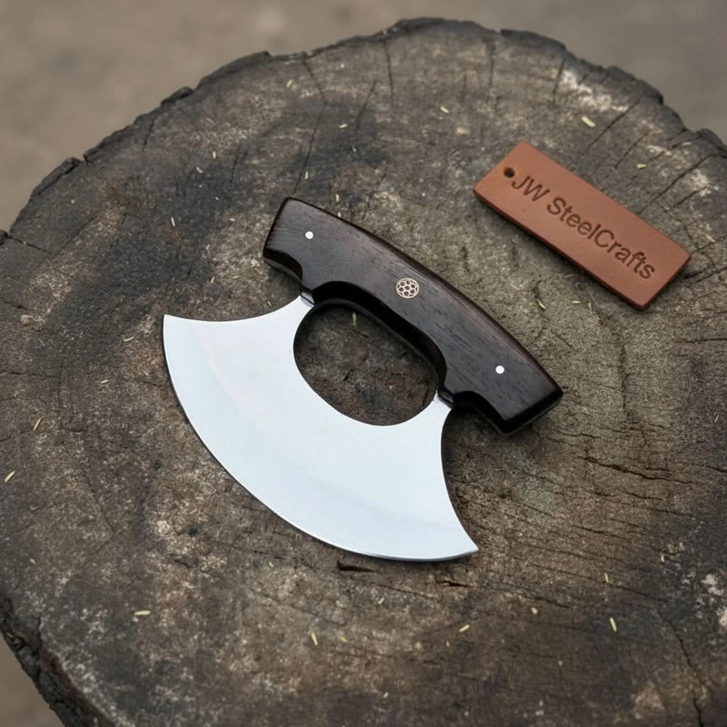 Handmade Stainless Steel Ulu Knife – Wenge Wood Handle | 5.5” Blade | Mosaic Pin | JW SteelCrafts