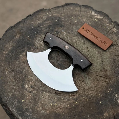 Handmade Stainless Steel Ulu Knife – Wenge Wood Handle | 5.5” Blade | Mosaic Pin | JW SteelCrafts