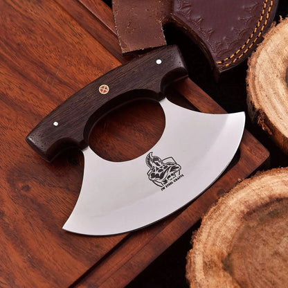 Handmade Stainless Steel Ulu Knife – Wenge Wood Handle | 5.5” Blade | Mosaic Pin | JW SteelCrafts