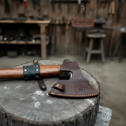 Viking Axe with Leather Wrapped Handle & Engraved Head – JW SteelCrafts