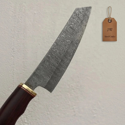8” Ladder Pattern Damascus Gyuto Chef Knife with Rosewood Handle & Brass Bolster