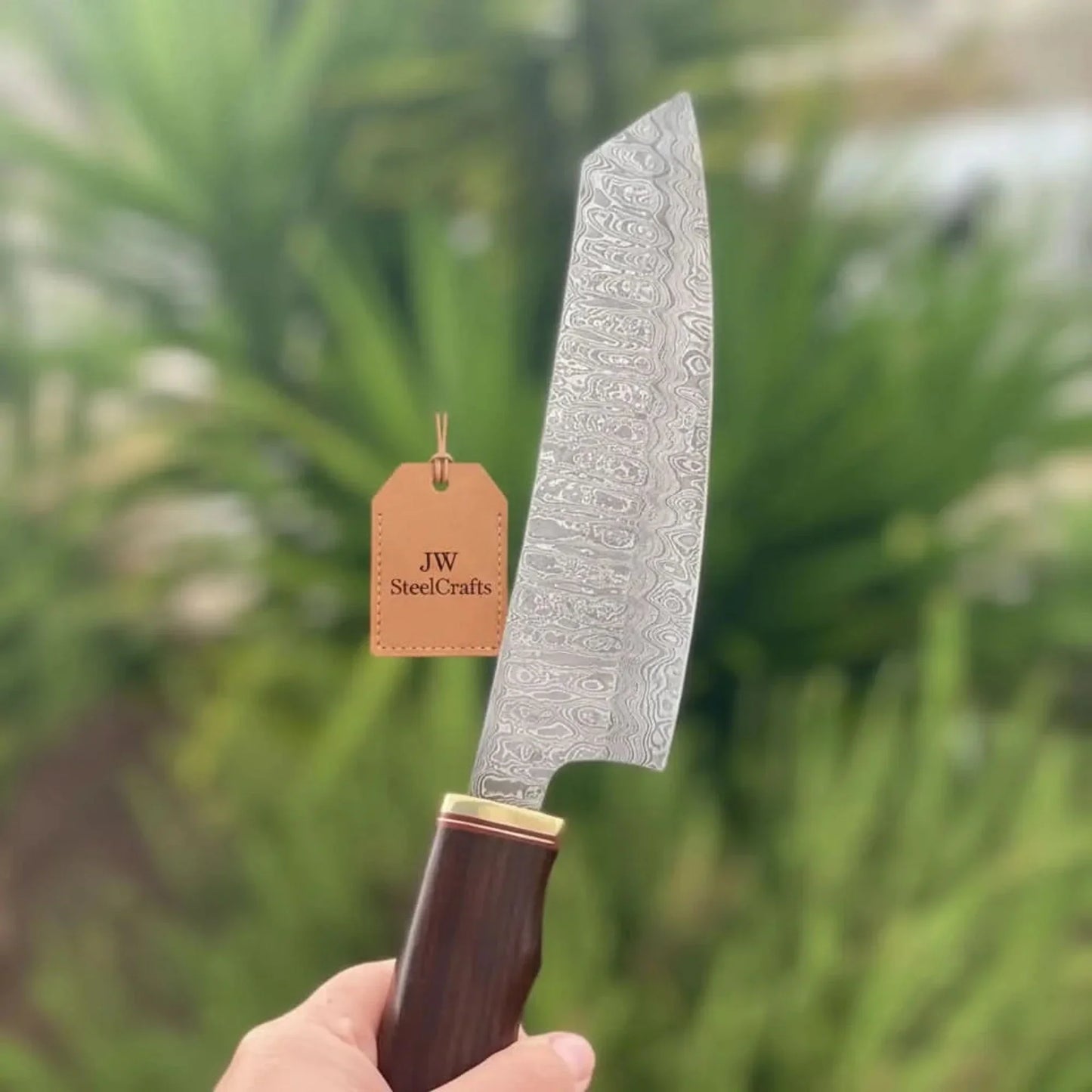 8” Ladder Pattern Damascus Gyuto Chef Knife with Rosewood Handle & Brass Bolster