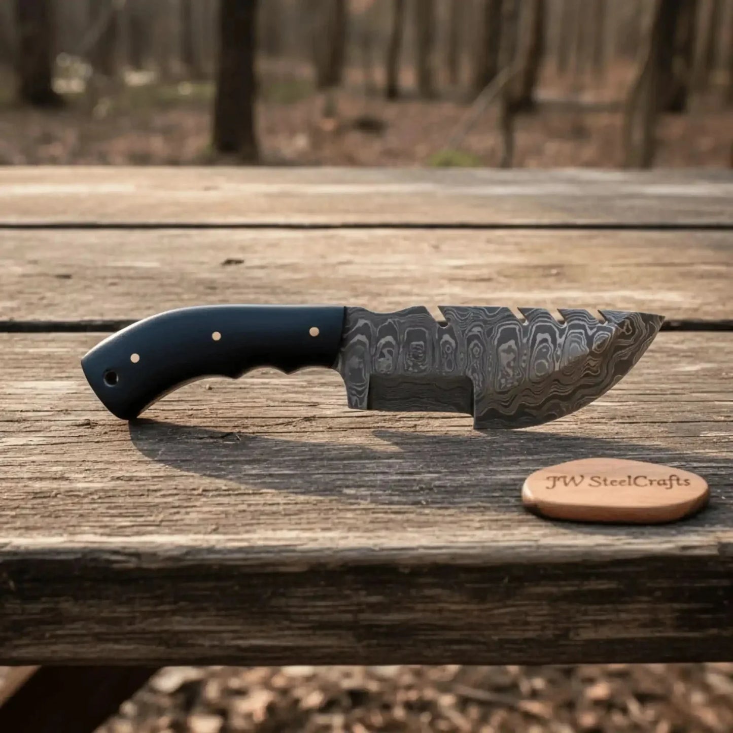 Handmade Damascus Tracker Knife with Black Micarta Handle, Fixed Blade Outdoor Hunting Knife