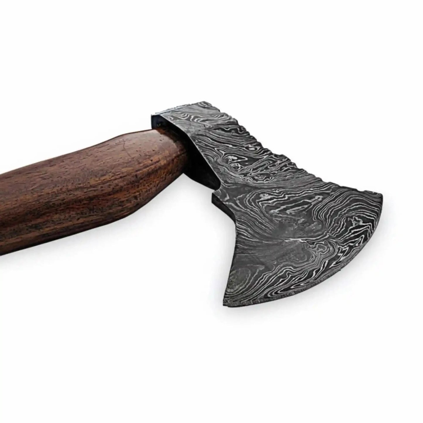 Handcrafted Damascus Utility Hatchet – Bearded Blade Style, Solid Wood Handle, Sheath Included