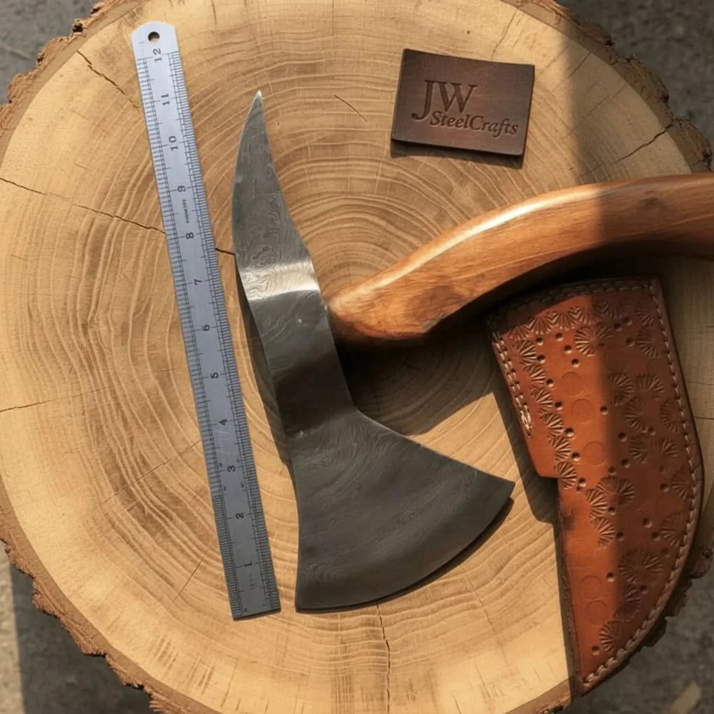 Camping Axe Damascus Steel 20 Inch Rosewood Handle with Leather Sheath