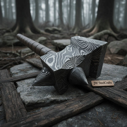 Hand made damascus steel viking hammer