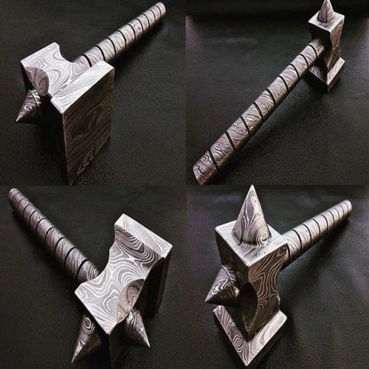 Hand made damascus steel viking hammer
